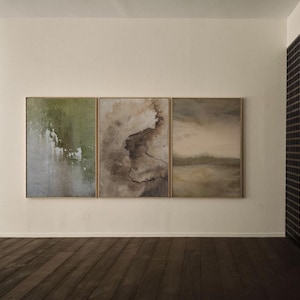 Abstract Landscape Wall Art Set of 3 | Earthy Moss Sepia Print | Minimalist Japandi Decor | 6 Files 2 Ratios | Digital Download