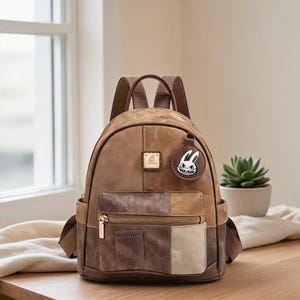 Vintage-Lederrucksack, Patchwork-Damenrucksack, Retro-Reiserucksack, großer Freizeitrucksack für Schule und Freizeit, süßer College-Rucksack, Geschenkidee für sie