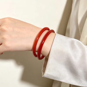 Red Jade Bangle Bracelet, Slim Round Jade Bracelet, Stackable Jade Jewelry, Minimalist Bangle for Women, Birthday Anniversary Gift