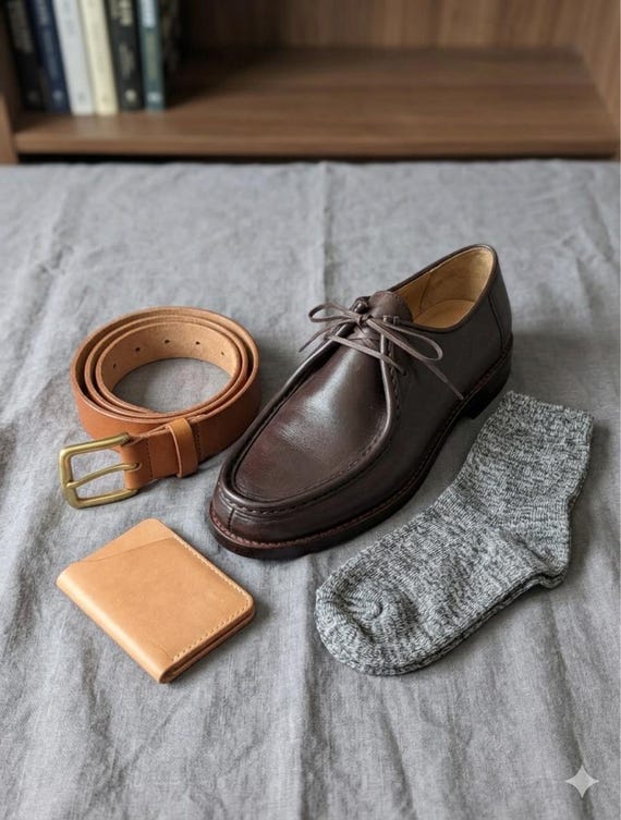 Dark Brown Leather Moc Toe Dress Shoe – Hand-stitched Casual Derby