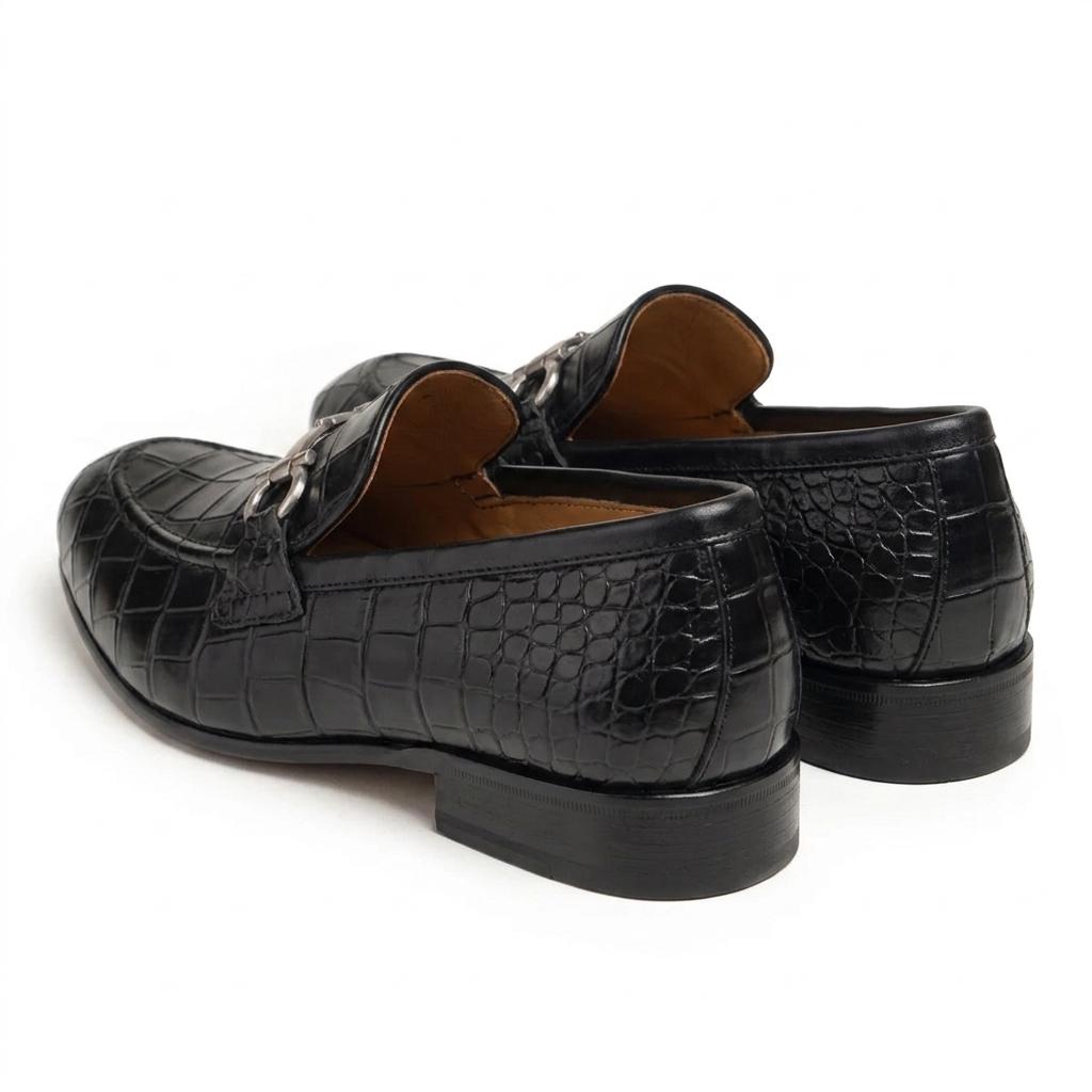 Men's Black Crocodile Embossed Leather Loafers – Silver Gancini