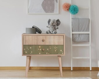 Patterned Nightstand with 2 Drawers, Modern Bedside Table, Scandinavian Nightstand, Patterned Drawer Table, Small Space Bedroom Furniture