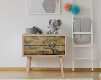 City-nachtkastje voor twee, houten sonomo-patroon, modern minimalistisch nachtkastje