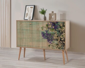 Floral Scandinavian Engineered Wood Sideboard Cabinet, Modern Entryway Buffet Storage