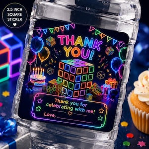 Puzzle Cube Thank You Sticker | Editable Canva Party Favor Label | Rubik Cube Birthday Thank You Tag | 2.5 Inch Square Sticker Template