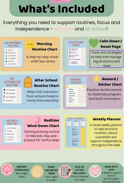 ADHD Routine Bundle for Kids- Printable Daily Charts, Morning, After ...
