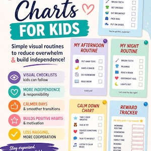 Paquete de rutinas para niños con TDAH: tablas diarias imprimibles, horarios visuales para la mañana, después de la escuela y antes de acostarse.