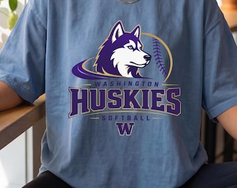 Washington Huskies Softball Shirt, Huskies Game Day Tee, Purple Softball Graphic T-Shirt, Softball Mom Gift, College Fan Shirt