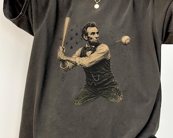 Abraham Lincoln Baseball Shirt, Funny History Teacher Gift, Honest Abe Sports Tee, Retro Graphic T-Shirt, Cool USA History Tee