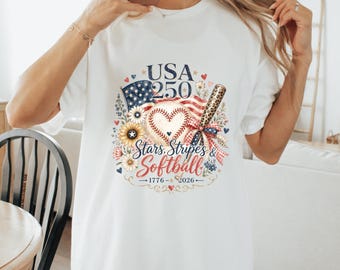 USA 250 Stars Stripes Softball PNG, Patriotic Softball Design, 1776 2026 Sublimation File, 4th of July Clipart (Digital Download)