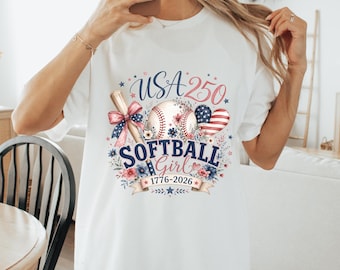 USA 250 Softball Girl PNG, Patriotic Softball Design, 1776 2026 Sublimation File, 4th of July Softball Clipart (Digital Download)