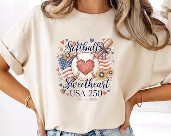 USA 250 Softball Sweetheart PNG, Patriotic Softball Design, 1776 2026 Sublimation File, 4th of July Clipart (Digital Download)