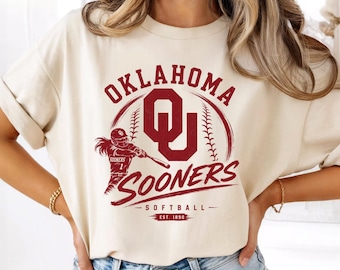Koszulka Oklahoma Sooners, koszulka vintage OU Softball, koszulka retro Oklahoma Sports, koszulka z grafiką na mecz, prezent dla kibica drużyny Comfort Colors