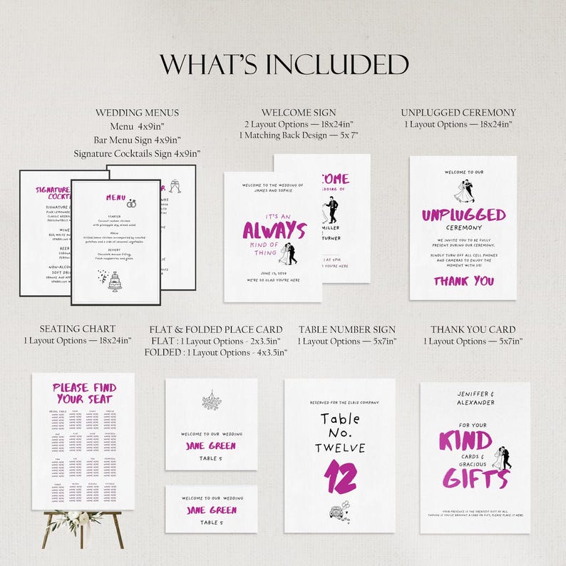 Fun Wedding Invitation Template Suite, Modern Editable Canva Invite Set ...