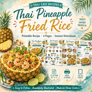 Receta de arroz frito con piña al estilo tailandés, Khao Pad Sapparot, receta fácil (descarga digital)