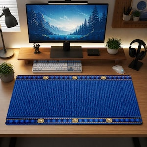 Denim bureauonderlegger, Blue Jean-muismat XL, 50 x 90 cm grote bureauonderlegger, TOffice-decor, cadeau voor gamer, jeansmat, bureaudecor