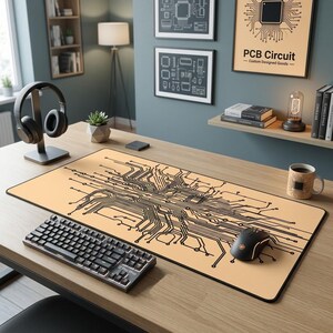 Alfombrilla de ratón con diseño abstracto de circuito impreso, tapete de escritorio minimalista para tecnología, alfombrilla de ratón con arte lineal de PCB, accesorio de escritorio para programadores, regalo para la configuración moderna del jugador.