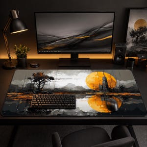 Abstract Landscape Desk Pad, XL Mouse Pad, Minimalist Sun Desk Mat, Modern Office Decor, Tech Aesthetic Mousepad, Large Gaming Mat, XXL Pad