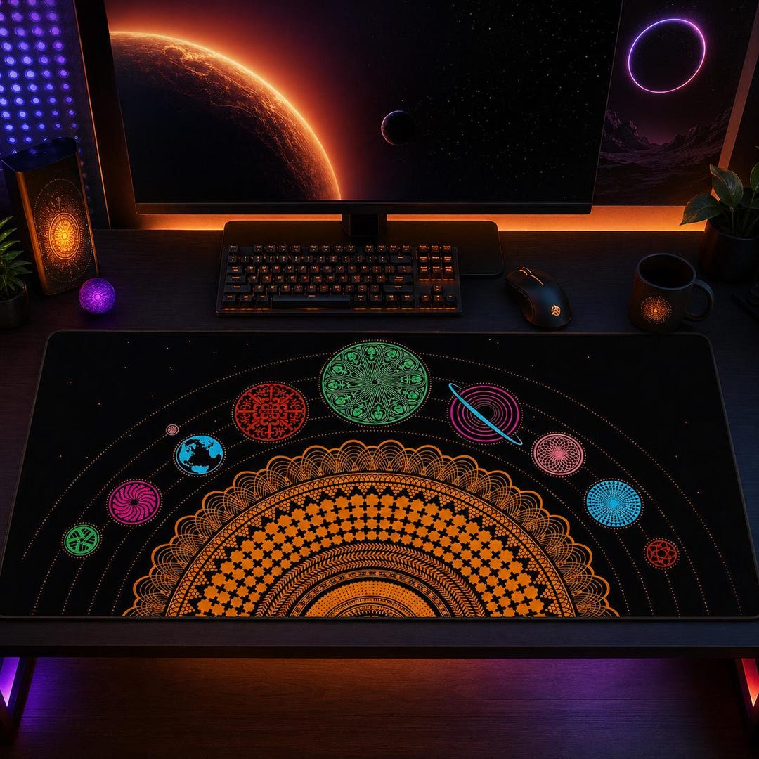 Solor System Desk Celestial Solar System Desk Pad, Mandala Galaxy Mouse Pad XL, Sacred ...