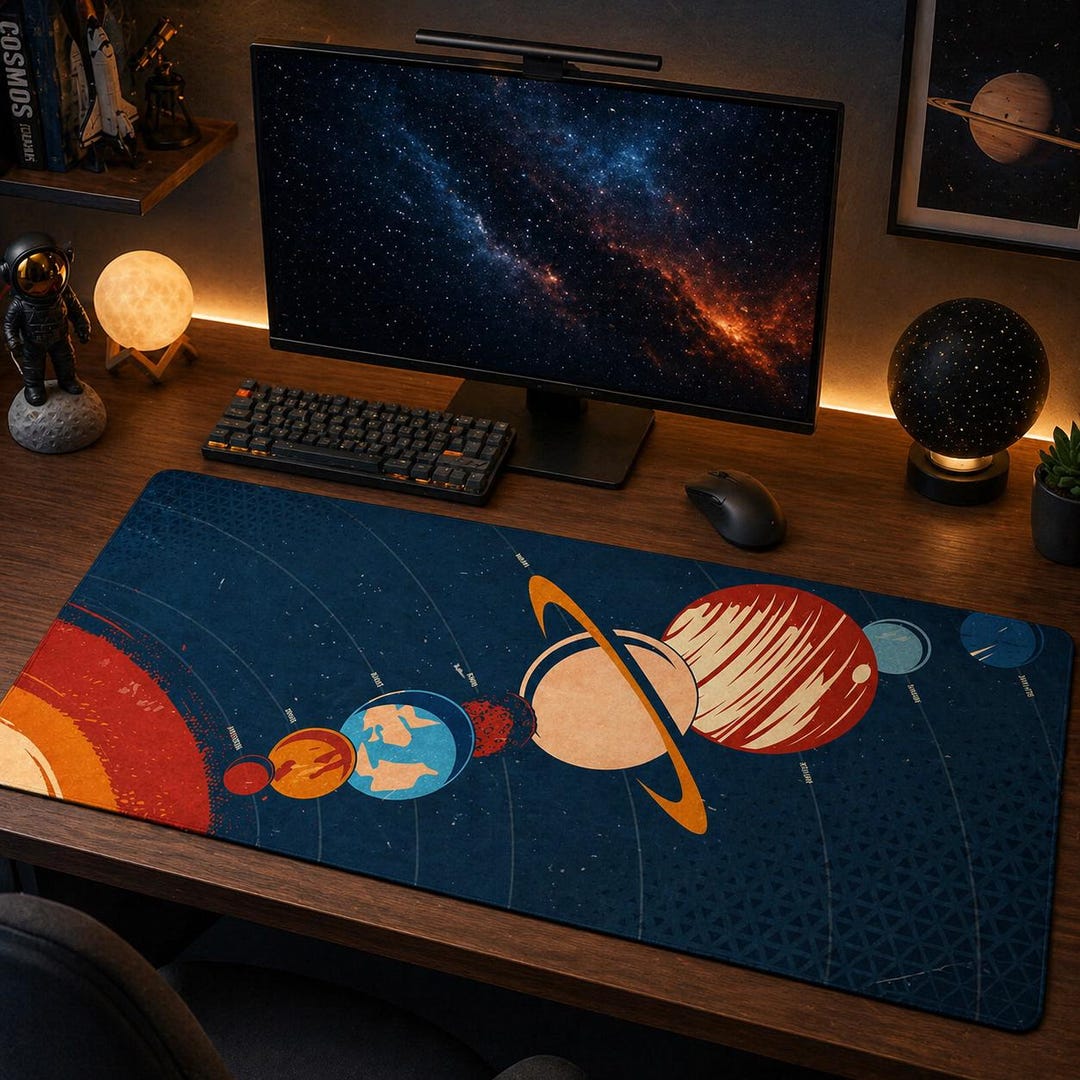 Solor System Desk Retro Solar System Desk Pad, Vintage Planets Mouse Pad, Astronomy Large ...