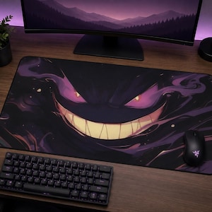 Gengar Pokemon Gaming Desk Mat Purple Mouse Pad Scary Dark Setup