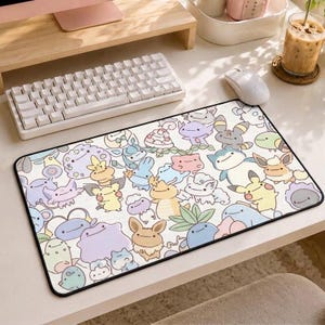 Plush Pokemon Gaming Desk Mat Cute Setup Mouse Pad Rainbow Pastel