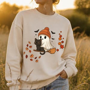 Halloween Pullover Damen, Cute Ghost Sweatshirt, Herbst Pullover, süßes Gespenst