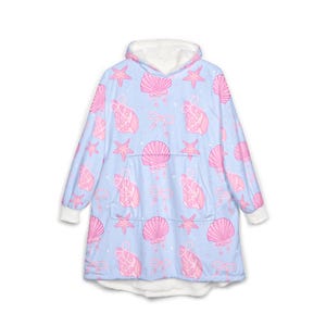 Pink Seashell Pattern Hooded Blanket | Mermaid Beach Shells Cozy Wearable Throw