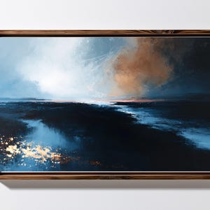 Moody Abstract Seascape Print, Navy Copper Pink Sunset Storm Light (Digital Download)