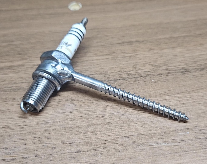 Handcrafted Spark Plug Corkscrew: Polished Metal, Industrial Style (Garage Gift)