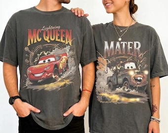 Lightning McQueen Mater T-Shirt, Retro Disney Cars Vintage Graphic Tee, Matching Couple Trip Shirt, 90s Style Cartoon Apparel