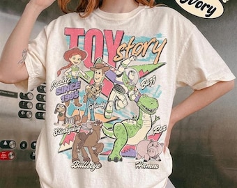 Toy Story Shirt, Retro Vintage Cartoon Comfort Colors Tee, Woody Buzz Jessie Character Matching Family Trip Disney Inspired Gift