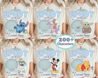 EPCOT World Tour T-Shirt, Custom Name Disney Shirt, Retro Epcot Vacation Tee, Magical Character Matching Shirt, Comfort Colors Disney Top