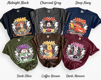 Custom Disney Shirt | Retro Mickey Minnie Woody McQueen Winnie Pooh Tee | Personalized Disney Family Vacation Comfort Colors Shirts