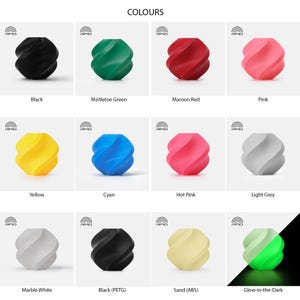 Puede incluir: Una colecci&oacute;n de objetos decorativos en forma de espiral, en varios colores: negro, verde mu&eacute;rdago, rojo granate, rosa, amarillo, cian, rosa intenso, gris claro, blanco m&aacute;rmol, arena y brillo en la oscuridad. La palabra "COLOURS" est&aacute; arriba.