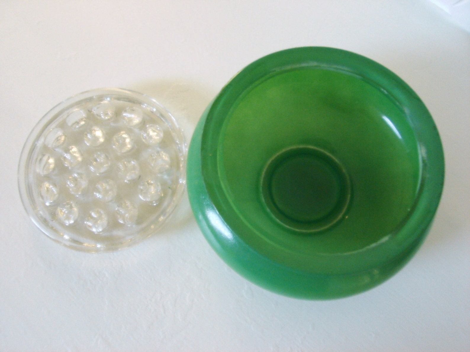 Vintage Green Glass Flower Frog Vase 40s 50s Etsy