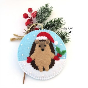 Hedgehog hanging Christmas decoration, Hand made Felt Hedgehog Ornament