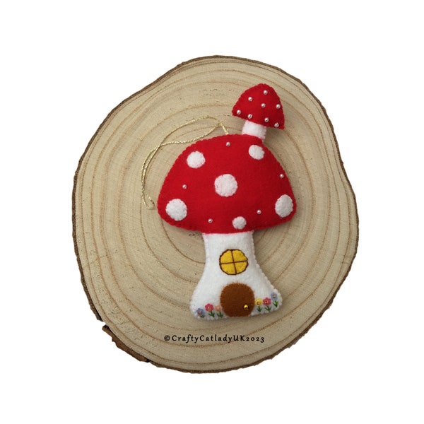 Mushroom toadstool hanging felt ornament, felt fairy house decoration, Gift under 10 pounds