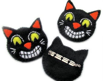 Halloween cat pin, Cat felt brooch, Black cat Costume jewellery, Cat accessories