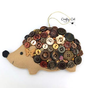 Hedgehog Ornament: Handmade Felt & Vintage Button Decoration