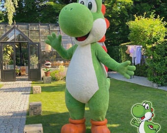Disfraz de mascota de Yoshi, traje de cosplay de dinosaurio verde, atuendo de cumpleaños y Halloween para adultos