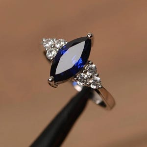 Best Seller 2Ct Marquise Created Blue Sapphire Diamond Solitaire Ring Yellow Gold Plated
