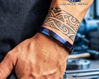 Handmade Timascus Bracelet 8mm – Titanium Damascus Bracelet, Heat Anodized Cuff, Custom Engraved Unisex Jewelry, Personalized Unique Gift