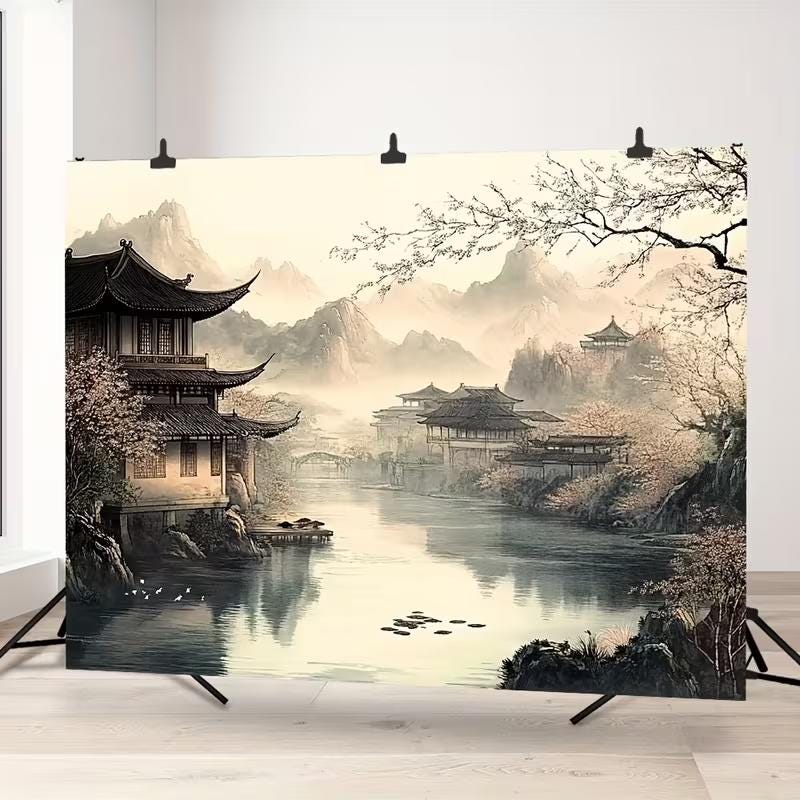 Japanese Design Backdrop Japanese Cherry Blossom Wall Backdrop – Asian Landscape Room & Party ...