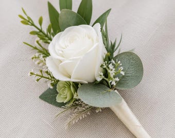 Wedding Buttonhole | Artificial Rose Boutonniere | Various Colours | Groom Party Flowers