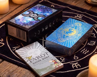 Set van 78 hemelse tarotkaarten met maangezicht en handleiding, inclusief maanorakelkaarten, kosmisch heksenaltaargereedschap.