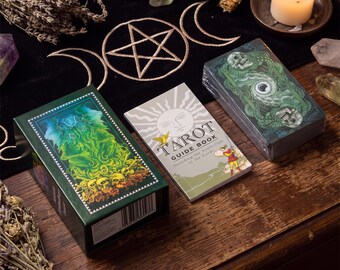 Kesulu Mythology Foil Tarot Card Set, 78 Card Dark Folklore Tarot Deck with Guidebook, Green Mythic Oracle Gift Box
