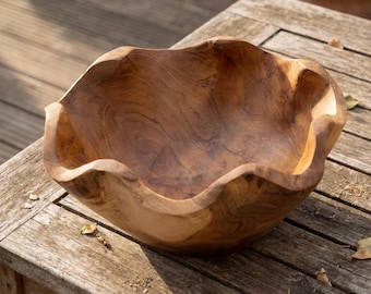 Organic Teak Root Fruit Bowl, Sculptural Wabi Sabi Centerpiece Bowl, Freeform Rustic Luxury Table Decor, Mediterranean Artisan Serveware