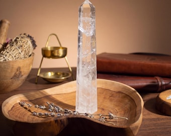 1x Rock Crystal Obelisk Point, Six Face Clear Gemstone Tower, Clarity Crystal Decor, Spiritual Altar Accent, Meditation Shelf Display