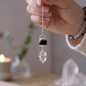 Skuggseare Obsidian & Klar Kvartspendel, Dubbel Kraftkristall Dowing Tool, Skyddande Jordning Spådomspendel